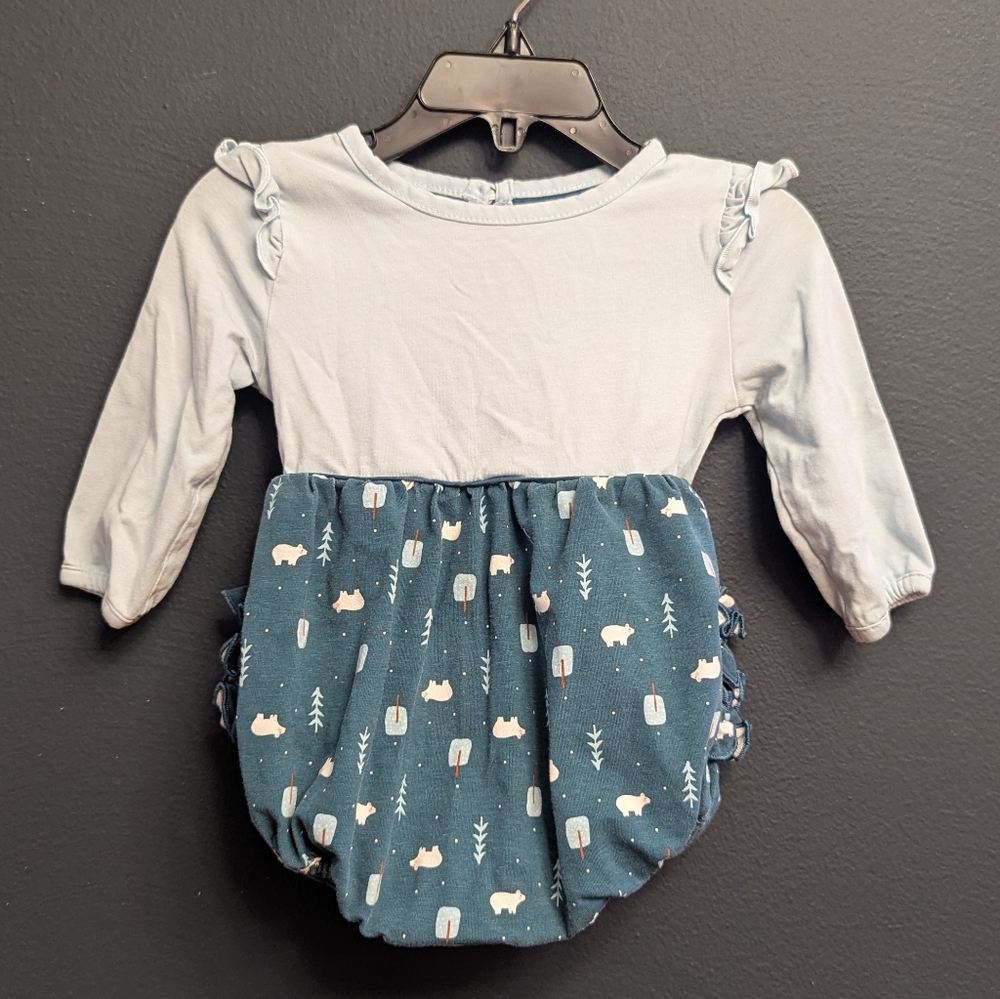 Ruffle Butts Blue Polar Bear Baby Romper